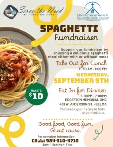 Spaghetti Meal Fundraiser September 9, 2026